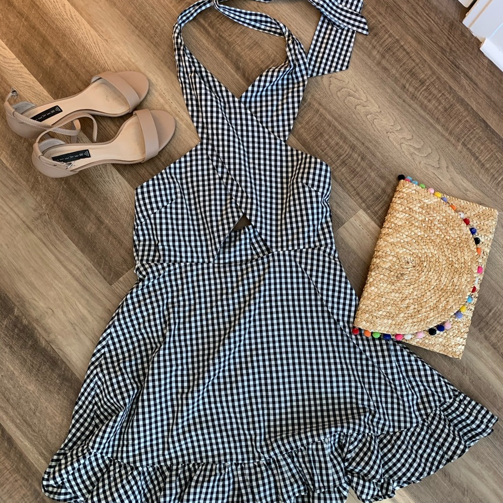 Gingham cross front dress